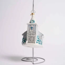 White Christmas Chapel Glass Ornament