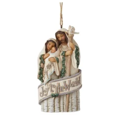 White Woodland Holy Family Ornament