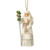 White Woodland Santa Cane Ornament