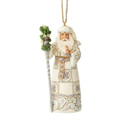 White Woodland Santa Cane Ornament